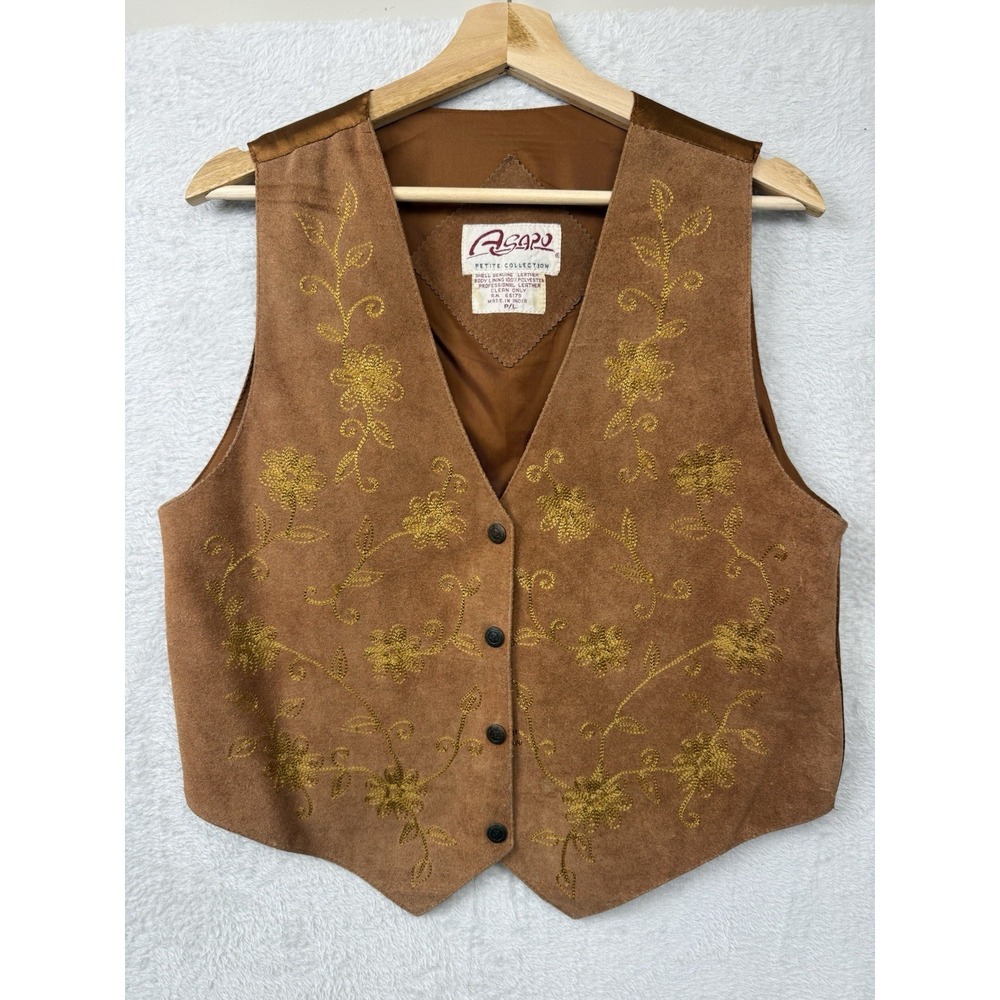 Vintage Agapo Suede Leather Embroidered Floral Vest P/L Western Festival Rodeo